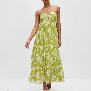 Abercrombie and fitch drama halter maxi dress in lime green